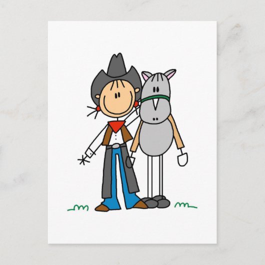 Strichmännchen Cowgirl mit Horse Tshirts Postkarte (Vorderseite)