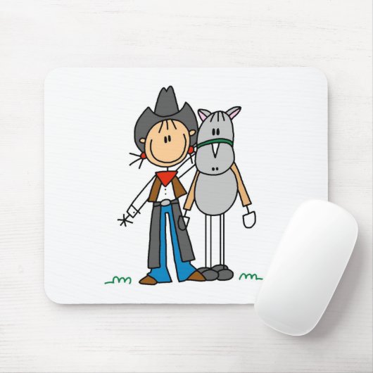 Strichmännchen-Cowgirl mit Pferd Mousepad (Mit Mouse)