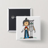 Strichmännchen-Cowgirl mit Pferdet-shirts Button (Vorne & Hinten)