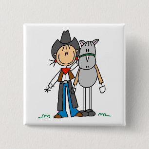 Strichmännchen-Cowgirl mit Pferdet-shirts Button