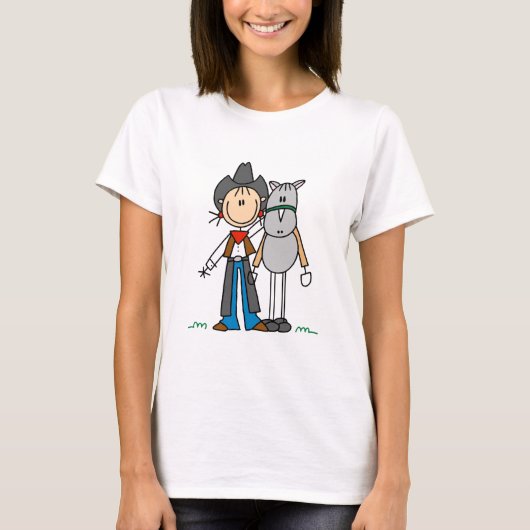 Strichmännchen-Cowgirl mit Pferdet-shirts T-Shirt (Vorderseite)