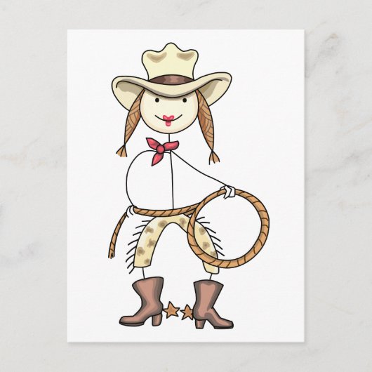 Strichmännchen Cowgirl Postkarte (Vorderseite)