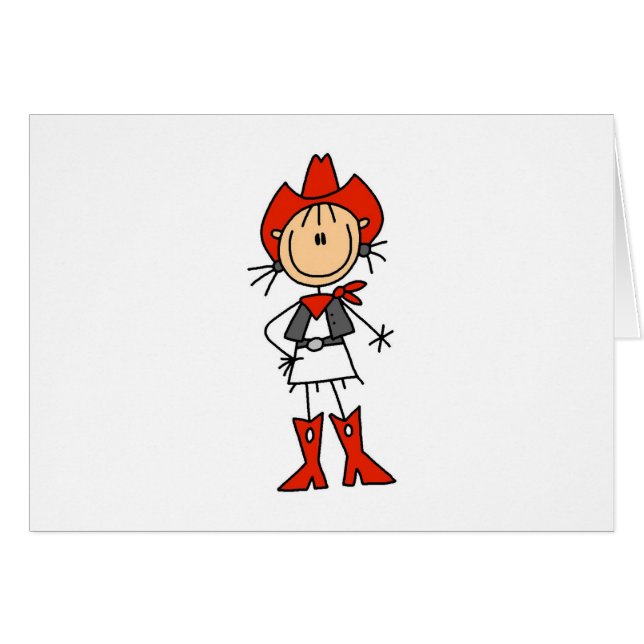 Strichmännchen Cowgirl Red Hat and Boots Cards (Vorderseite (Horizontal))