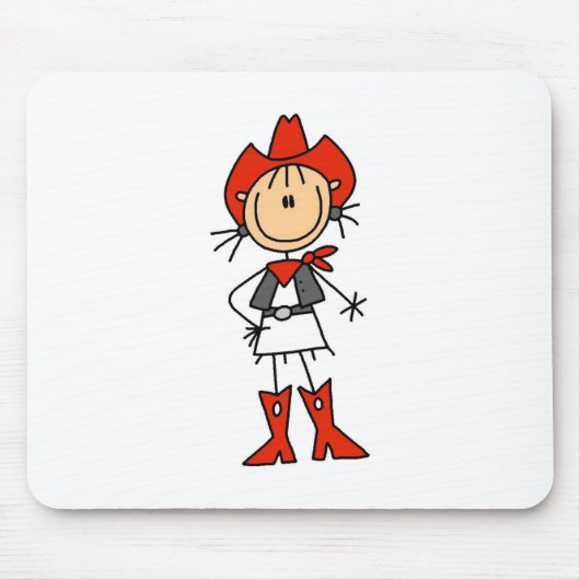 Strichmännchen-Cowgirl-roter Hut und Stiefel Mousepad (Vorne)
