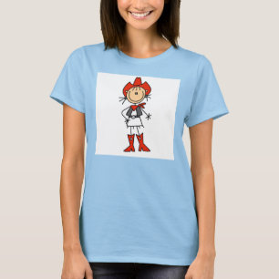 Strichmännchen-Cowgirl-roter Hut und Stiefel-T - T-Shirt