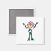 Strichmännchen Cowgirl Sheriff Magnet (Vorderseite/Rückseite)