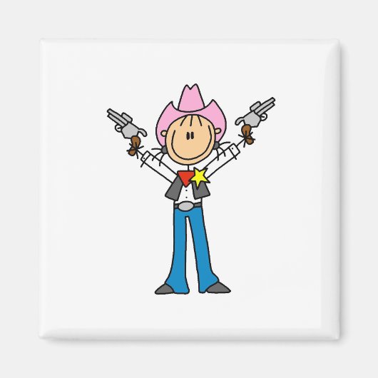 Strichmännchen Cowgirl Sheriff Magnet (Vorne)