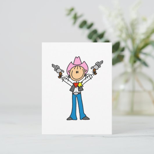 Strichmännchen Cowgirl Sheriff Tshirts Postkarte (Stehend Vorderseite)