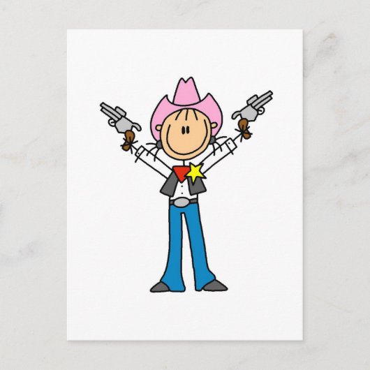 Strichmännchen Cowgirl Sheriff Tshirts Postkarte (Vorderseite)