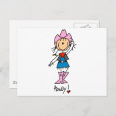 Strichmännchen Cowgirl T - Shirt und Geschenke Postkarte (Vorne/Hinten)