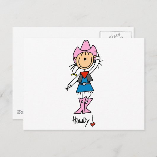 Strichmännchen Cowgirl T - Shirt und Geschenke Postkarte (Vorne/Hinten)