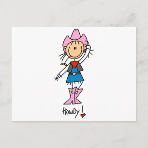 Strichmännchen Cowgirl T - Shirt und Geschenke Postkarte