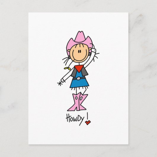 Strichmännchen Cowgirl T - Shirt und Geschenke Postkarte (Vorderseite)