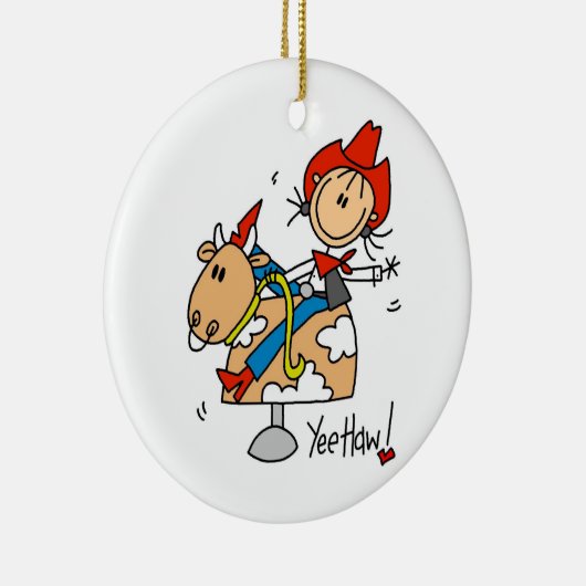 Strichmännchen-Cowgirl Yee Haw-T - Shirts und Keramikornament (Rechts)