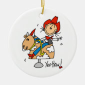 Strichmännchen-Cowgirl Yee Haw-T - Shirts und Keramikornament (Vorne)
