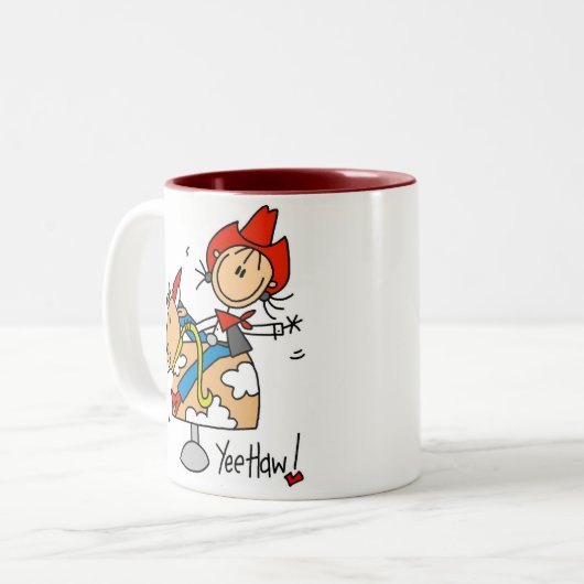 Strichmännchen-Cowgirl Yee Haw-Tasse Zweifarbige Tasse (Vorderseite Links)