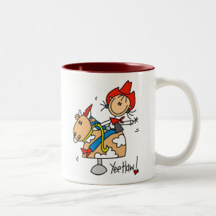Strichmännchen-Cowgirl Yee Haw-Tasse Zweifarbige Tasse