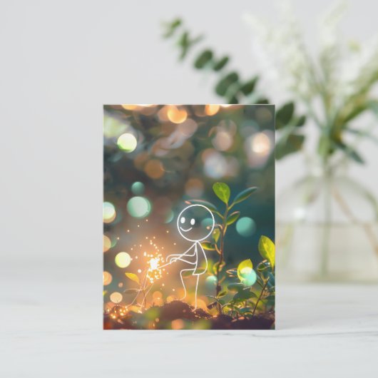 Strichmännchen der Weißen Linie, Postüberquerung Postkarte (Stehend Vorderseite)