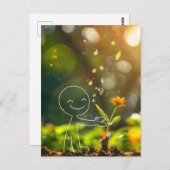 Strichmännchen der Weißen Linie, Postüberquerung Postkarte (Vorne/Hinten)