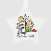 Strichmännchen Eltern, 2 Girls Holiday Ornament (Rückseite)