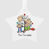 Strichmännchen Eltern, 2 Girls Holiday Ornament (Vorderseite)