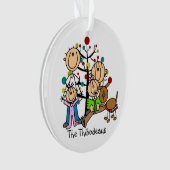 Strichmännchen Eltern, 2 Mädchen, Hundeverzierung Ornament (Vorderseite)