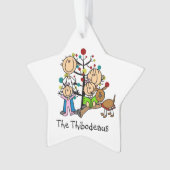 Strichmännchen Eltern, 2 Mädchen, Hundeverzierung Ornament (Vorderseite)