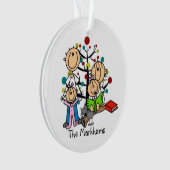 Strichmännchen Eltern, 2 Mädchen, Katze Ornament (Vorderseite)