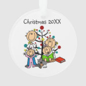 Strichmännchen Eltern, 2 Mädchen, Katze Ornament (Rückseite)