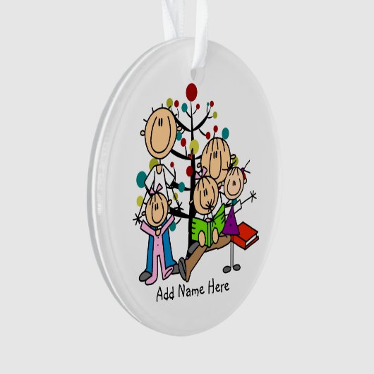 Strichmännchen-Eltern, 3 Mädchen Ornament (Vorderseite)