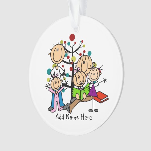 Strichmännchen-Eltern, 3 Mädchen Ornament (Vorderseite)