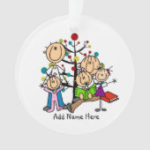 Strichmännchen-Eltern, 3 Mädchen Ornament (Vorderseite)