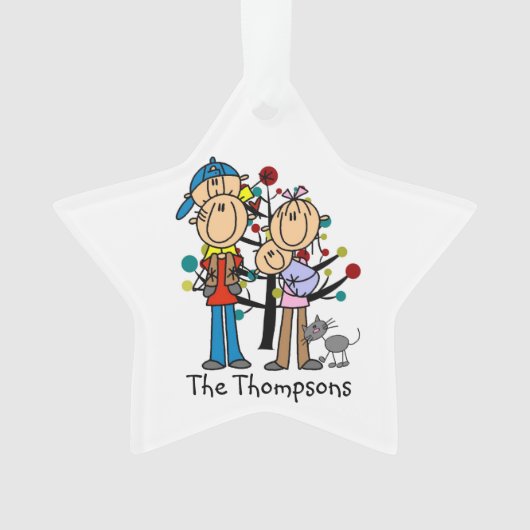 Strichmännchen Eltern, Junge, Baby, Katze Ornament (Vorderseite)