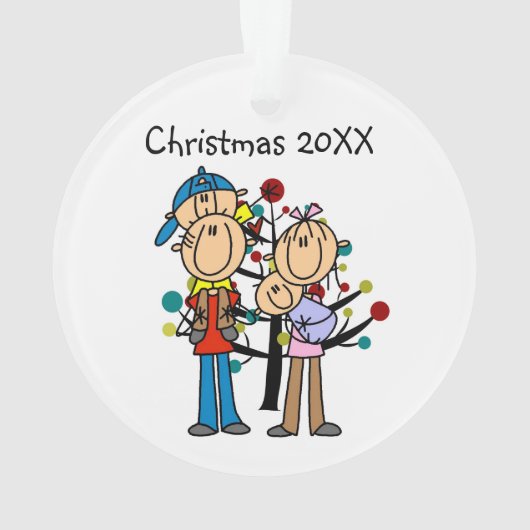 Strichmännchen Eltern, Junge, Baby-Ornament Ornament (Rückseite)