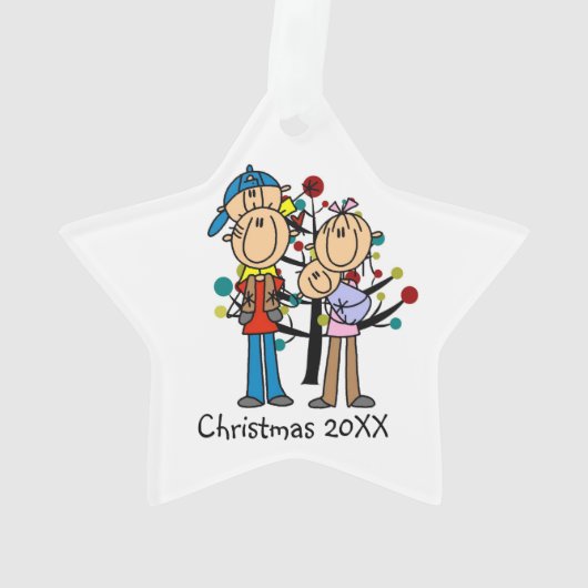 Strichmännchen Eltern, Junge, Baby-Ornament Ornament (Rückseite)