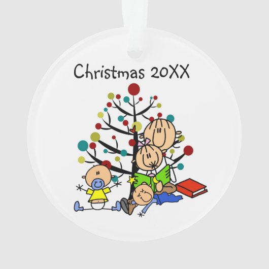 Strichmännchen Eltern, Kinder Akrylorische Ornamen Ornament (Rückseite)