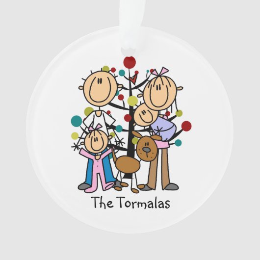 Strichmännchen Eltern, Mädchen, Baby, Hundeverzier Ornament (Vorderseite)