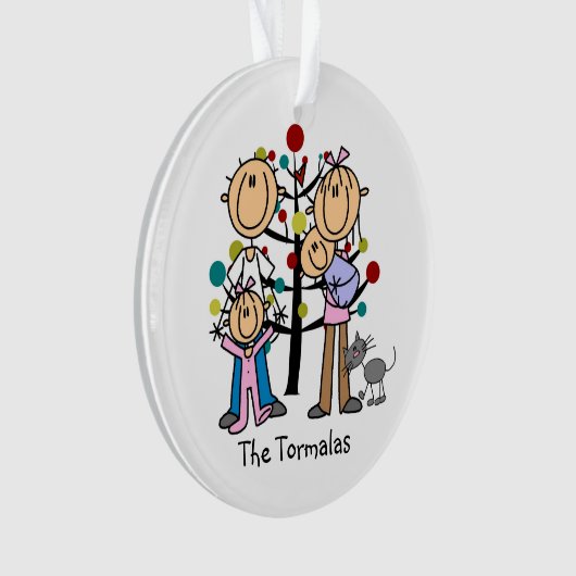 Strichmännchen Eltern, Mädchen, Baby, Hundeverzier Ornament (Vorderseite)