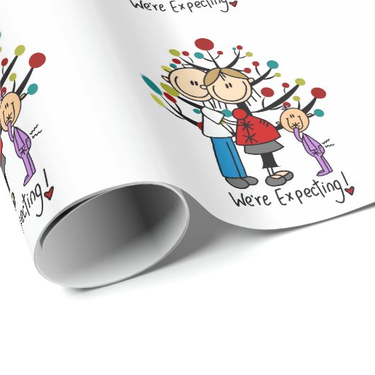 Strichmännchen Expectant Elternmädchen Geschenkpapier (Rolleneckpunkt)