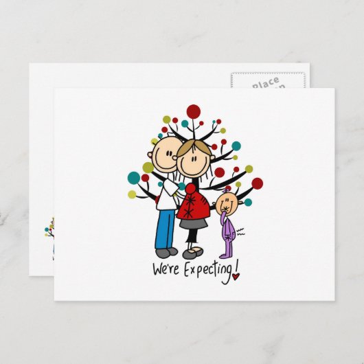 Strichmännchen Expectant Elternmädchen Postkarte (Vorne/Hinten)