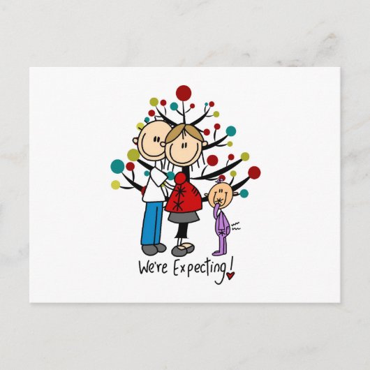 Strichmännchen Expectant Elternmädchen Postkarte (Vorderseite)