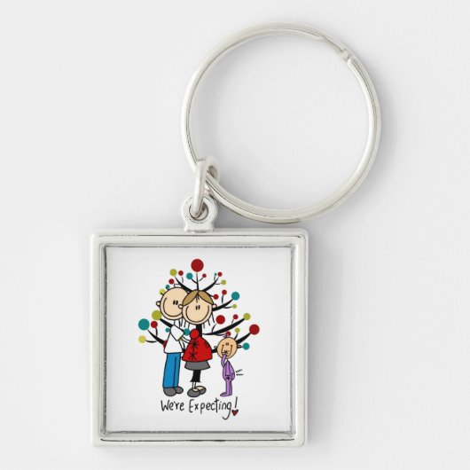 Strichmännchen Expectant Elternmädchen Schlüsselanhänger (Vorne)