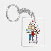 Strichmännchen Expectant Elternmädchen Schlüsselanhänger (Vorderseite links)