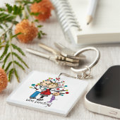 Strichmännchen Expectant Elternmädchen Schlüsselanhänger (Vorderseite rechts)