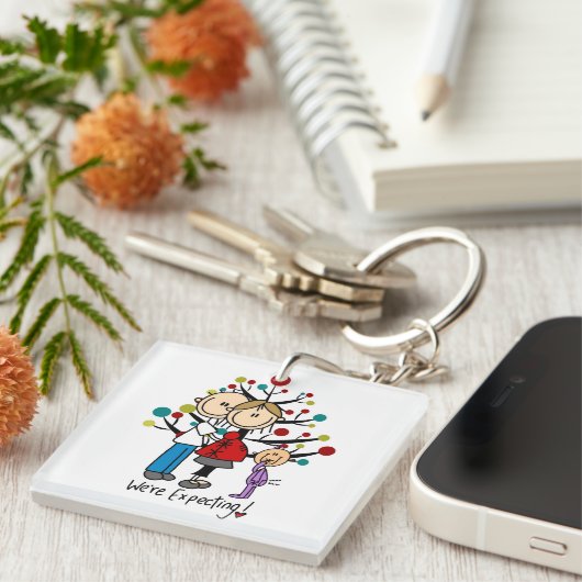 Strichmännchen Expectant Elternmädchen Schlüsselanhänger (Vorderseite rechts)