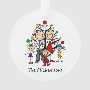 Strichmännchen-Familie der 5 Acryl-Verzierung Ornament