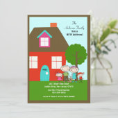 Strichmännchen-Familie mit dog~ beweglicher Einladung (Stehend Vorderseite)