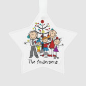 Strichmännchen-Familie mit fünf Katzen Akrylverzie Ornament (Vorderseite)