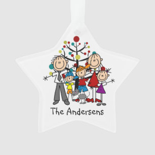 Strichmännchen-Familie mit fünf Katzen Akrylverzie Ornament