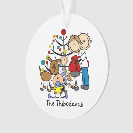 Strichmännchen-Familie mit Hunde-Akrylverzierung Ornament (Vorderseite)